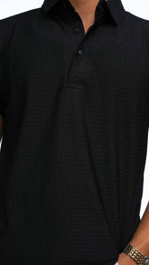 Men's Black Textured Imported polo shirt